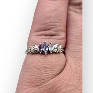 10K White Gold STS Marquise Lavender Gem Trio Ring Sz 7 Tourmaline / Tanzanite